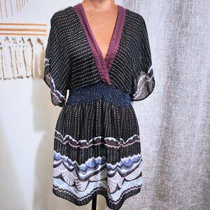 Flying Tomato Black and White Polka Dot Kimono Tunic Top | Fairy & Boho | Size L